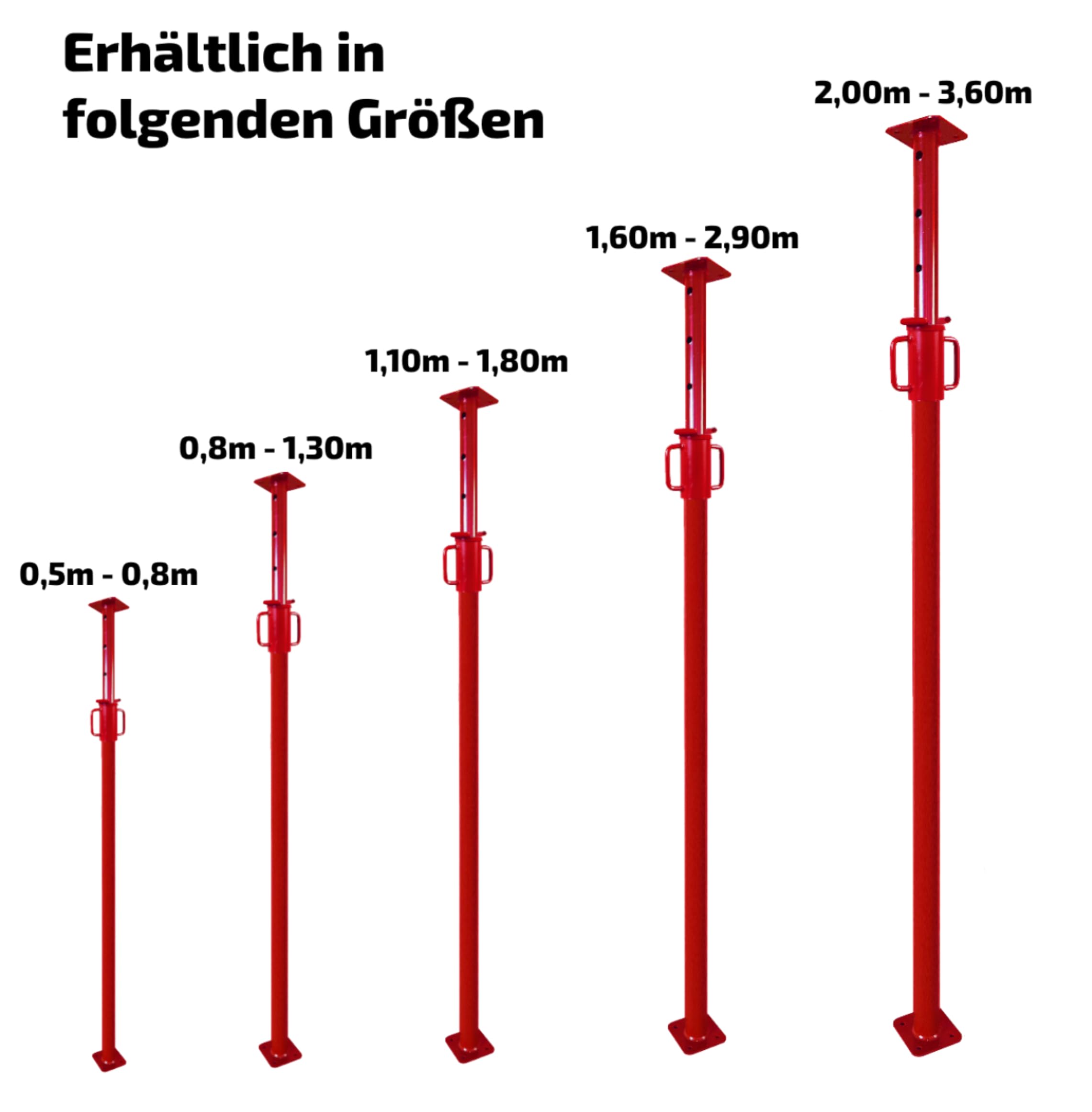 GBM Baustütze 0,8m bis 1,3m | Universalstütze 5kg | Montagestütze mit unverlierbarem Sicherheitshaken | bis 1.600kg Traglast (2 Stück)