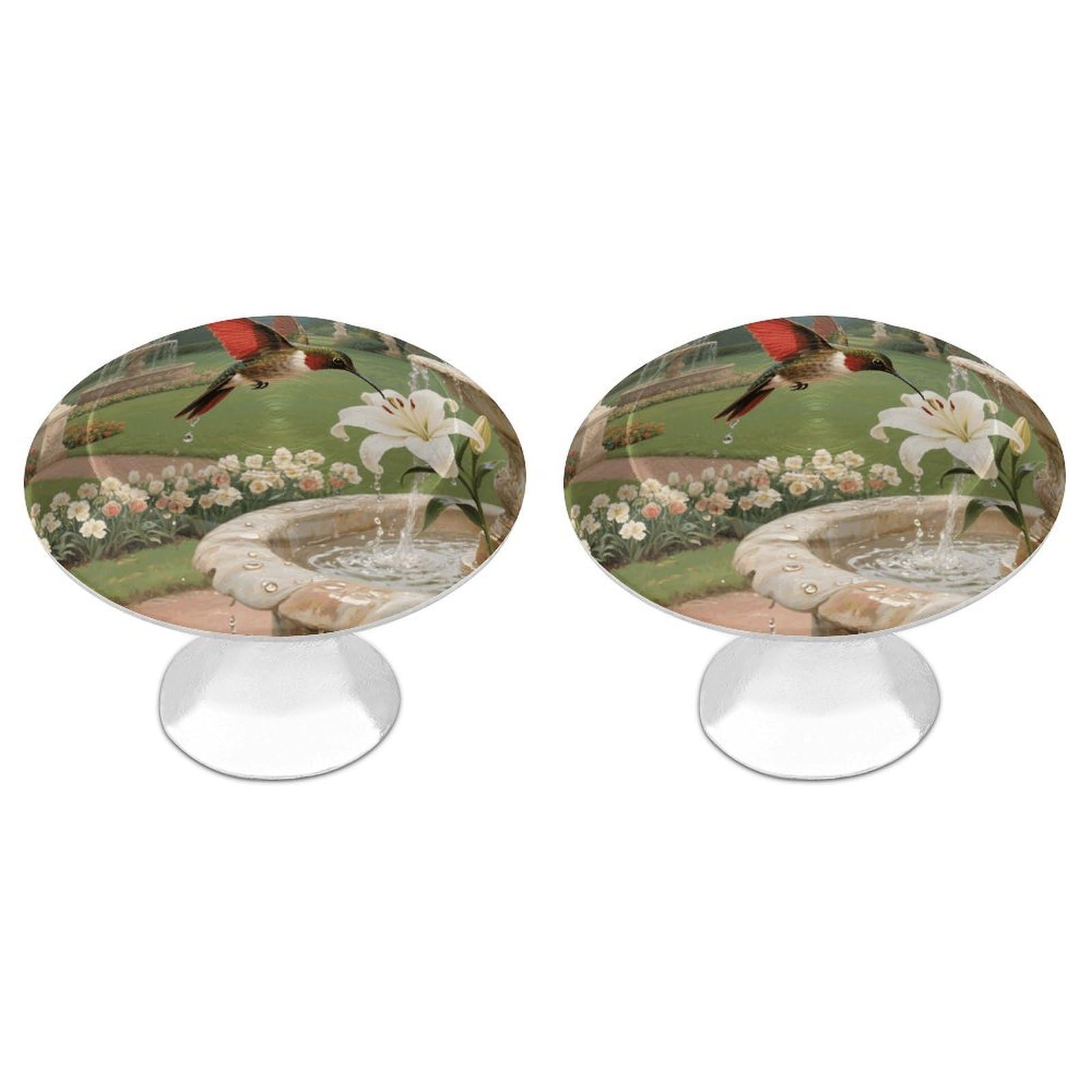 Maccbn Style 2 Pack 1.1" Round Hummingbird Garden Drawer Knob Stainless Steel Kitchen Cabinet Knob Pulls With Screws Hardware Decorative Handles Knobs For Dresser Cupboard Closet Door Wardrobe Easy Install