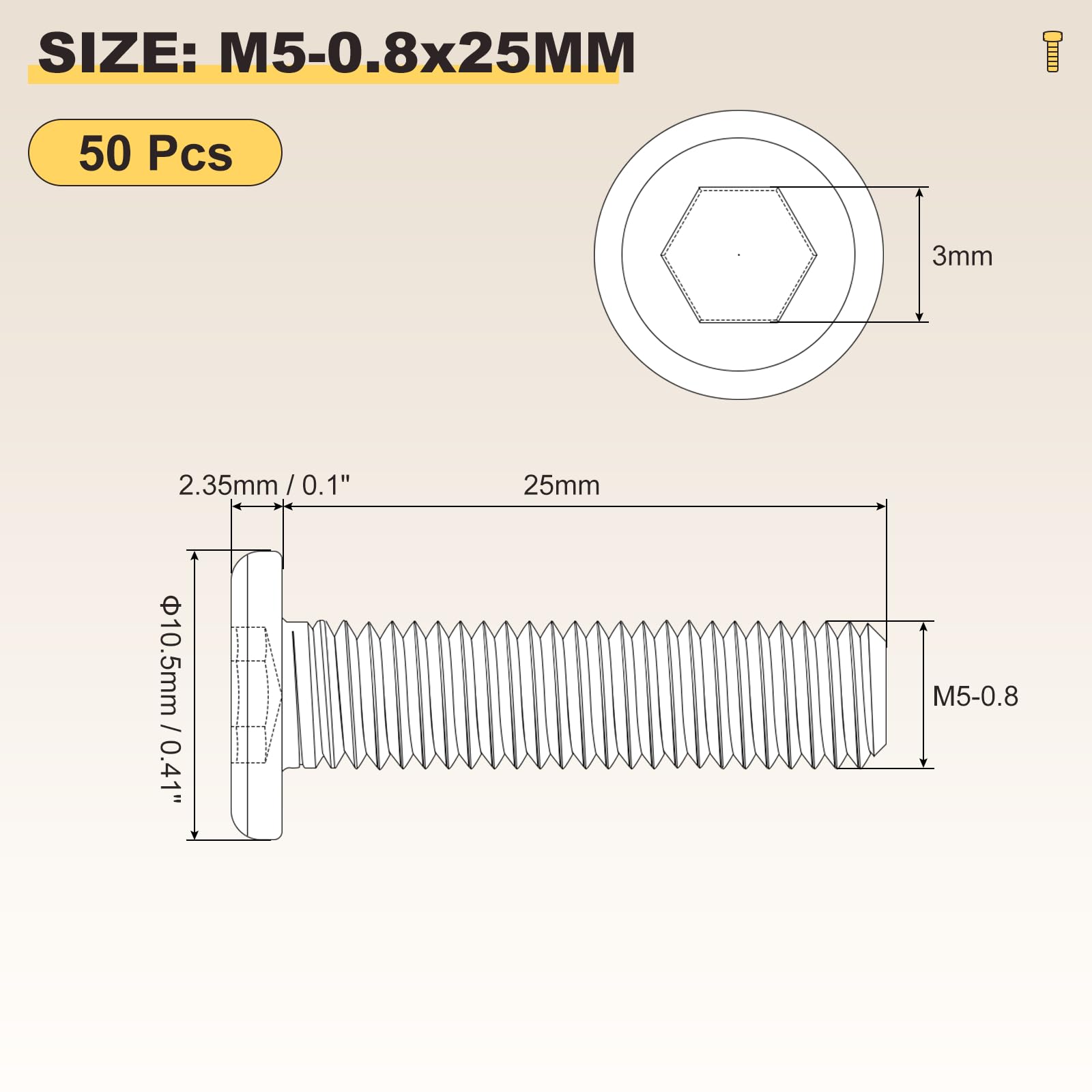 METALLIXITY Flat Head Hex Socket Cap Screws Bolts(M5-0.8x25) 50Pcs, 304 Stainless Steel Hex Socket Furniture Bolts Screws - Image 2
