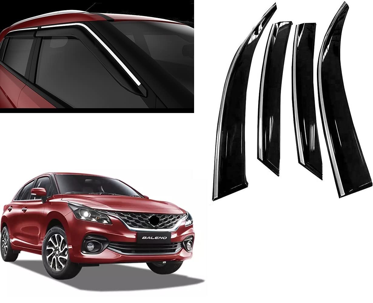 Unbreakable Wind Deflector/Door Visor/Rain Guard (with Chrome line Finish) Compatible for Maruti Baleno Type-3 (2022 to Present) (Set of 4)