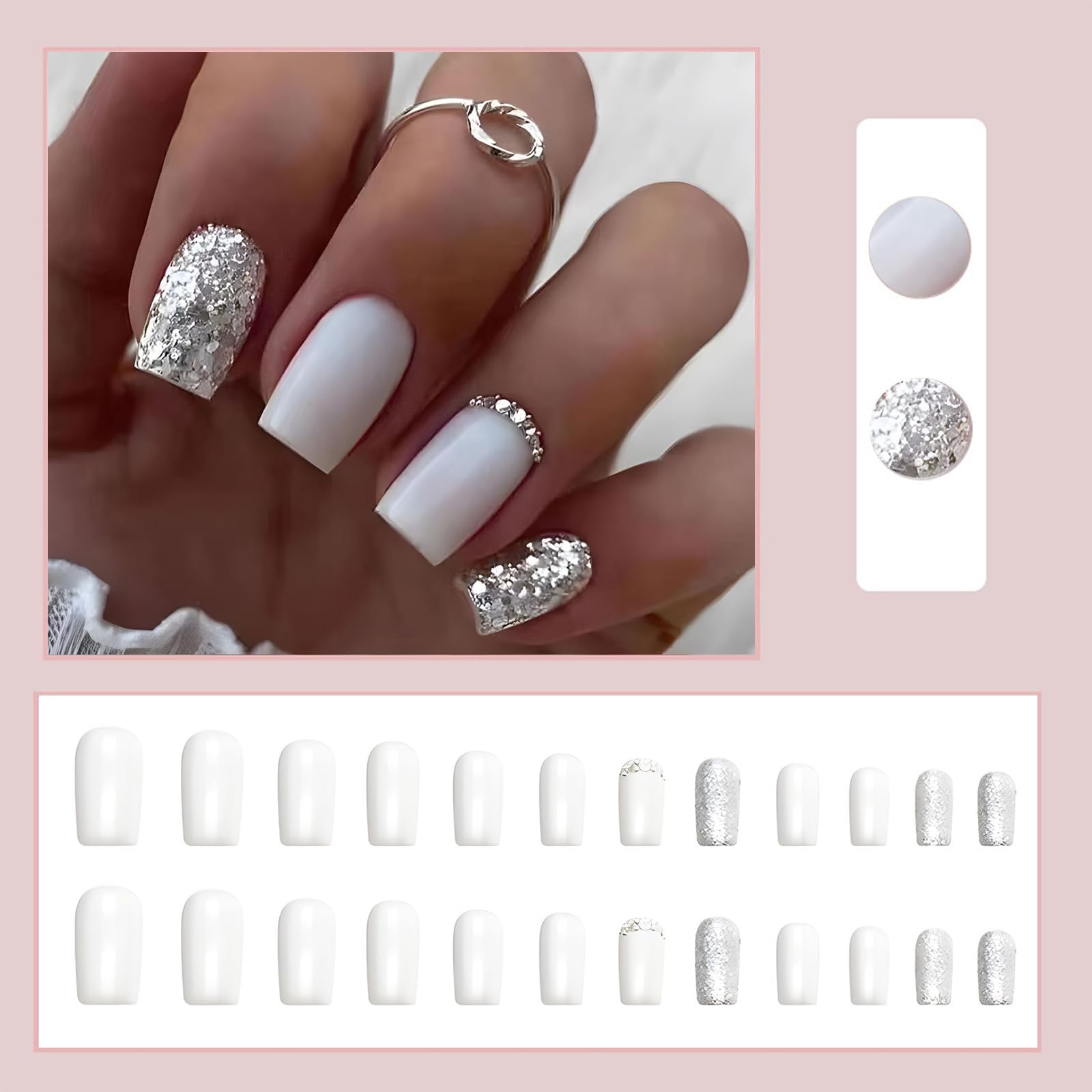 Long French Tip Square False Nails,24 Pcs French False Nails,White Soft Gel Fake Nails for Nail Extension for Women Girls Nail Art - Image 4