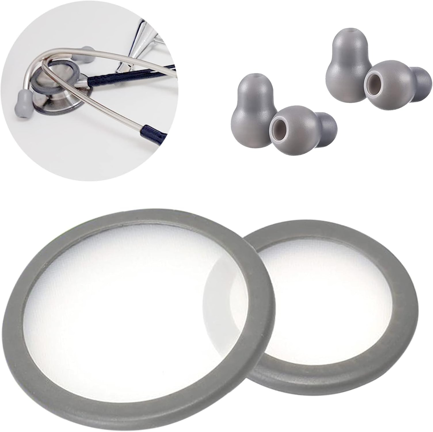 Replacement Accessories Kit Fits Classic 3 Cardiology 3 & Cardiology 4 for Littman Stethoscope Replacement Parts & Stethoscope Bell Cover Diaphragm and Eartips Earbud Replacement Parts (grey)
