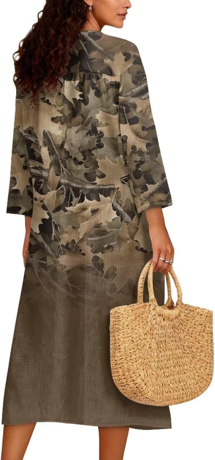 Women's Casual Dresses Long Sleeve V Neck Dress Airy Maxi Dress Easy to Wear Loungewear Dress