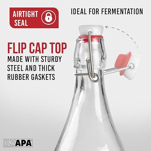 Miniatura 10 de Ilyapa Botellas de cerveza de vidrio ámbar de 16 onzas para elaboración en casa paquete de 6 con tapas abatibles de goma herméticas