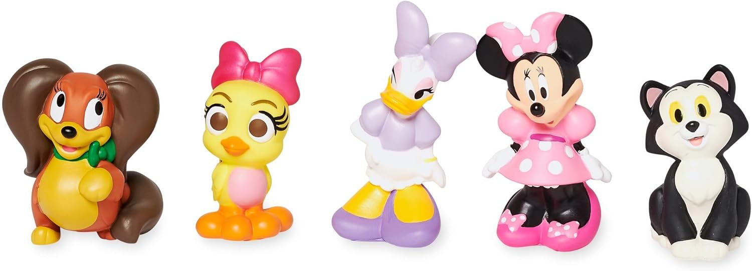 Disney Store Official Minnie Mouse Bath Toys Set - Includes 5 Detailed Toys with a Straining Storage Bucket - Bath Time Fun & Water Play Set for Kids