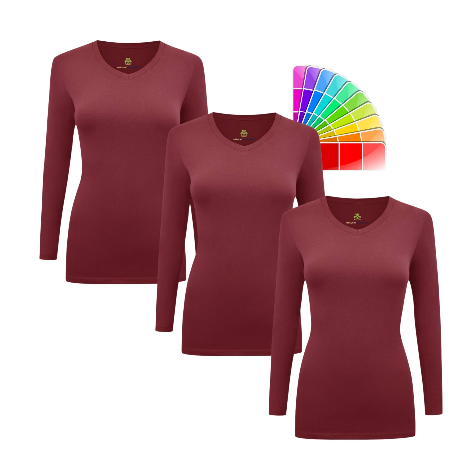 ACTIVE UNIFORMS Women's Under Scrub Tee Crew Neck Long Sleeve T-Shirt 3 - Pack (Burgundy, X-Large)