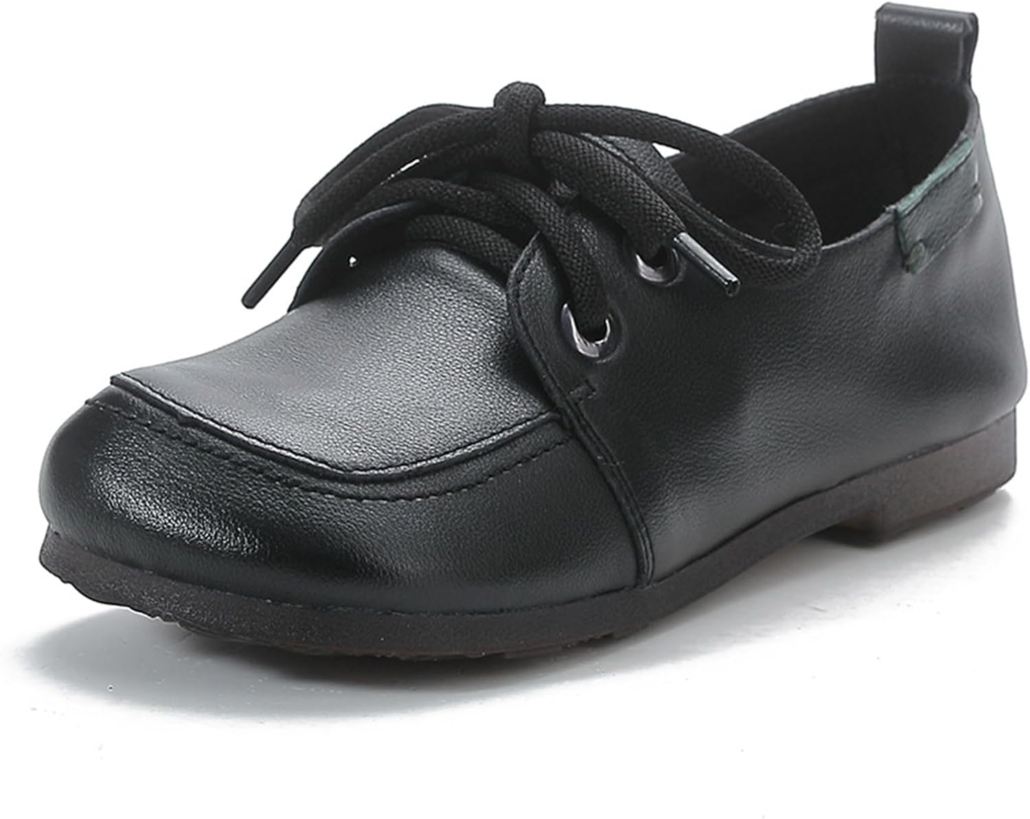 Women's Retro Leather Oxford Shoes with Adjustable Laces， Comfortable and Soft Square Toe Work Office Non Slip Dress Shoes