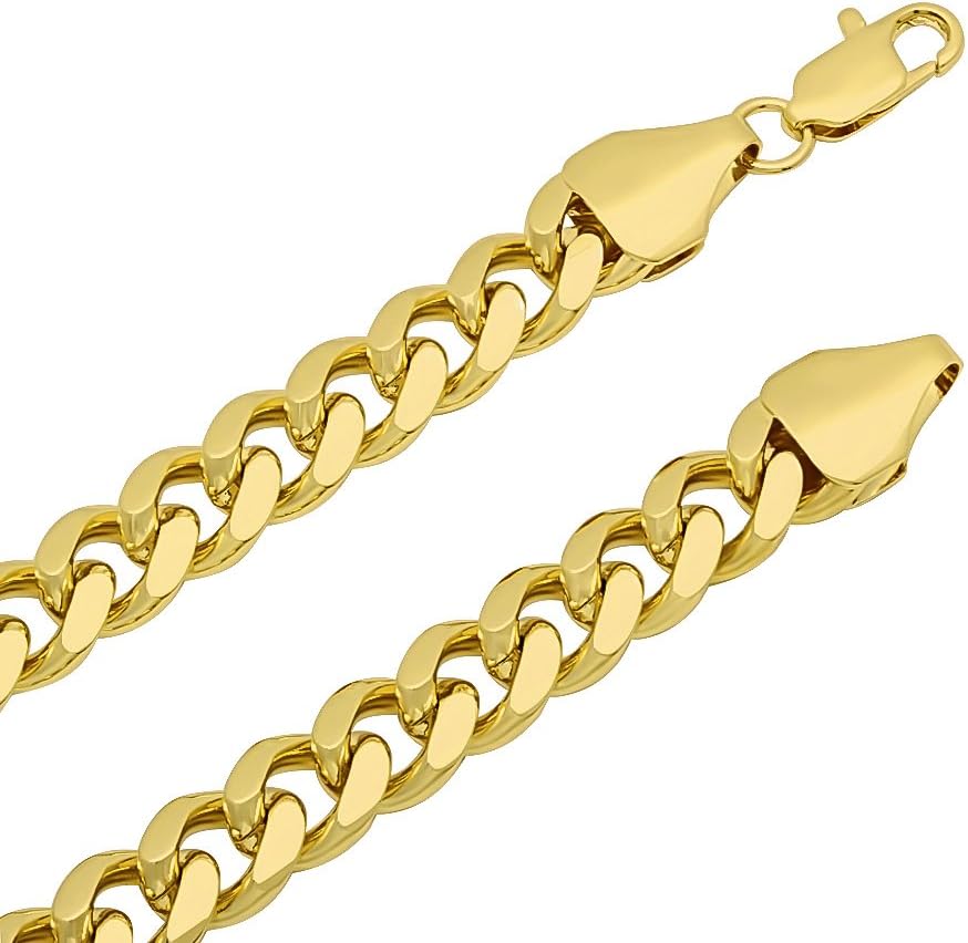 The Bling Factory 9.2mm 14k Yellow Gold Plated Beveled Curb Chain Necklace - Image 2