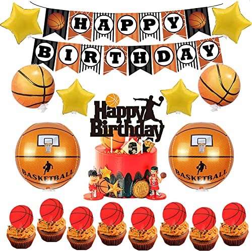 rosepartyh Décoration Anniversaire Basket-ball Ballons Bannière de Joyeux Anniversaire Gâteau Toppers Ballons en Aluminium pour Enfants Adolescents Fournitures de Fête D'anniversaire Thème Basketball Cover