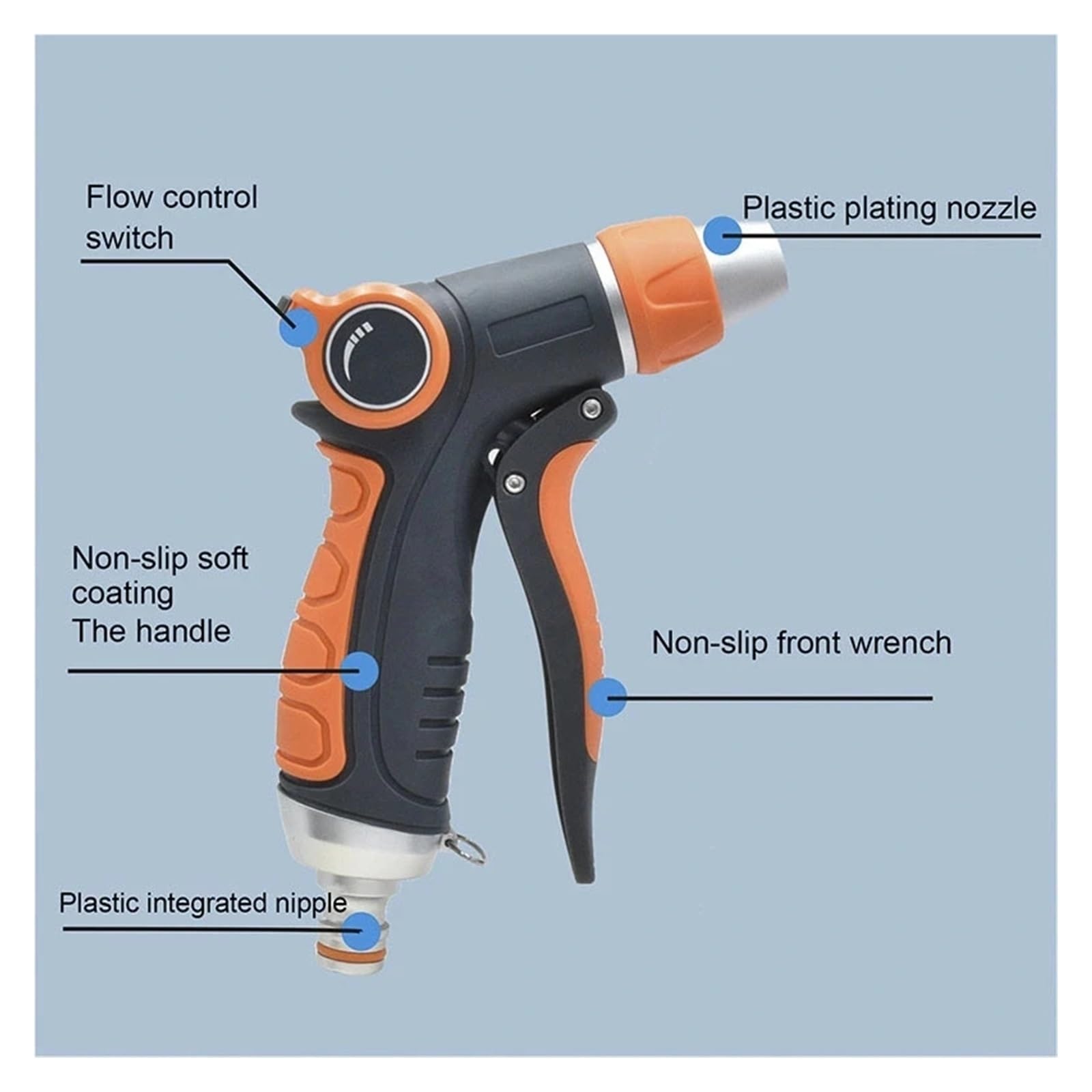Pistolet d'arrosage avec embout multi-jets, Buse de lavage voiture jardin à haute pression portative réglable jet d'eau tuyau