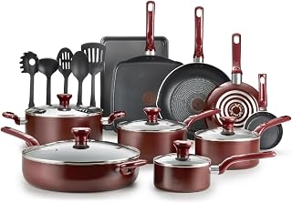 Generic T-fall Easy Care, 20 Piece ProGlide Nonstick Interior Pots and Pans Cookware Set with Thermo-Spot Technology & Measuring Marks (Red), B087SKDW