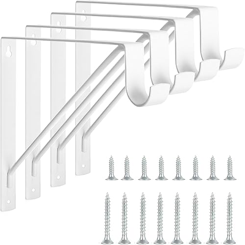 Paquete de 4 estantes de armario resistentes y soportes de barra, soportes de estante de armario montados en la pared, soportes de estante de