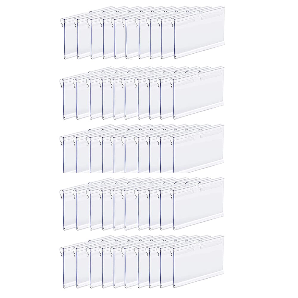 50Pcs 100x42mm Clear Plastic Label Holders, PVC Sign Display Holder Price Tag Name Card Holder for Supermarket Shop Office Home