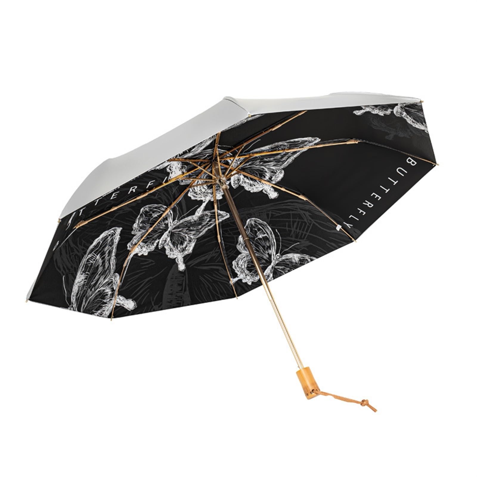ZIXMIX Big Umbrella Sunny And Rainny Umbrella Butterfly Design Double Layer Umbrellas Cooling Sun (Color : Black)