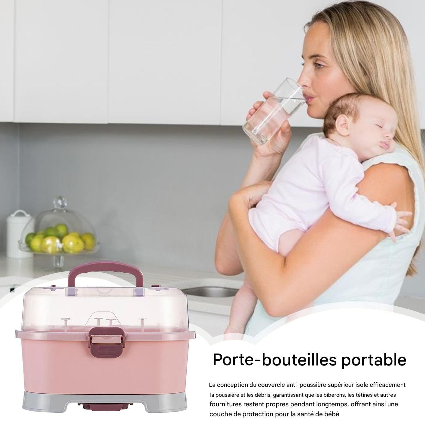 Générique Organisateur De Rangement Pour Biberons, Boîte de Rangement Portable pour Grands Biberons avec Couvercle, Support Amovible Pour Évier Lave-Vaisselle Réfrigérateur Enfant