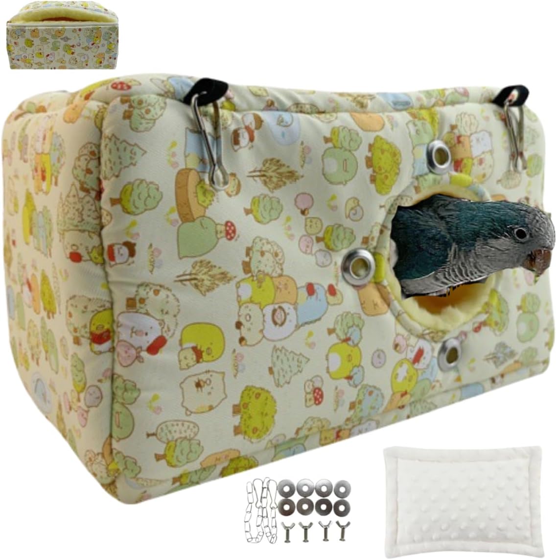 Large Winter Warm Bird Nest House, Zipper Design On the Back for Easy Cleaning, Bird Bed for Cage, Parrot Nest Snuggle Shed Hut, Easy to Install for Quakers Lovebirds Conures Budgies (Yellow,Large)