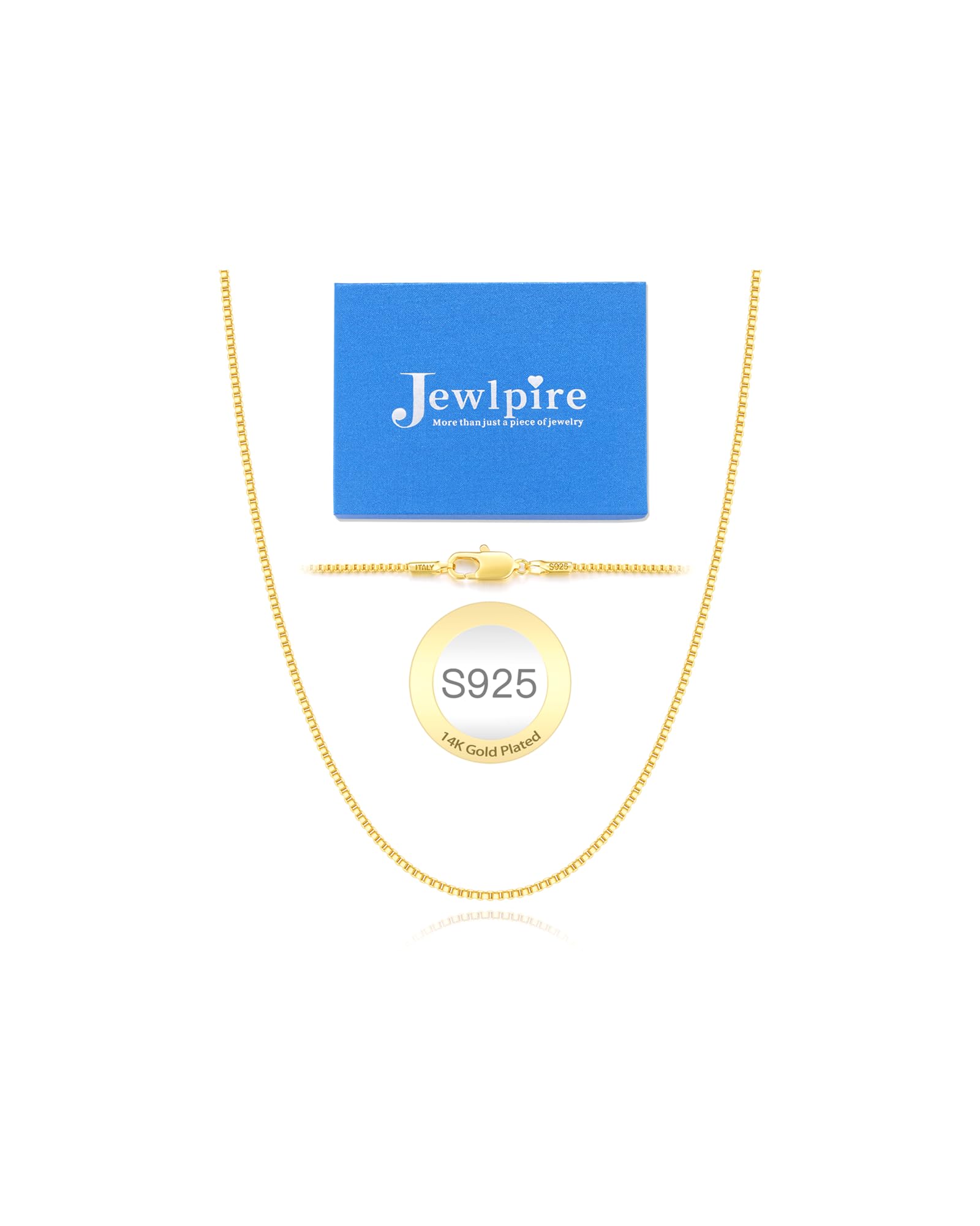Jewlpire 1.1mm 1.3mm Box Chain 925 Sterling Silver Chain Necklace for Women, 14K Gold Plated Chain for Women Sturdy & Shiny Women's Chain Necklaces 14