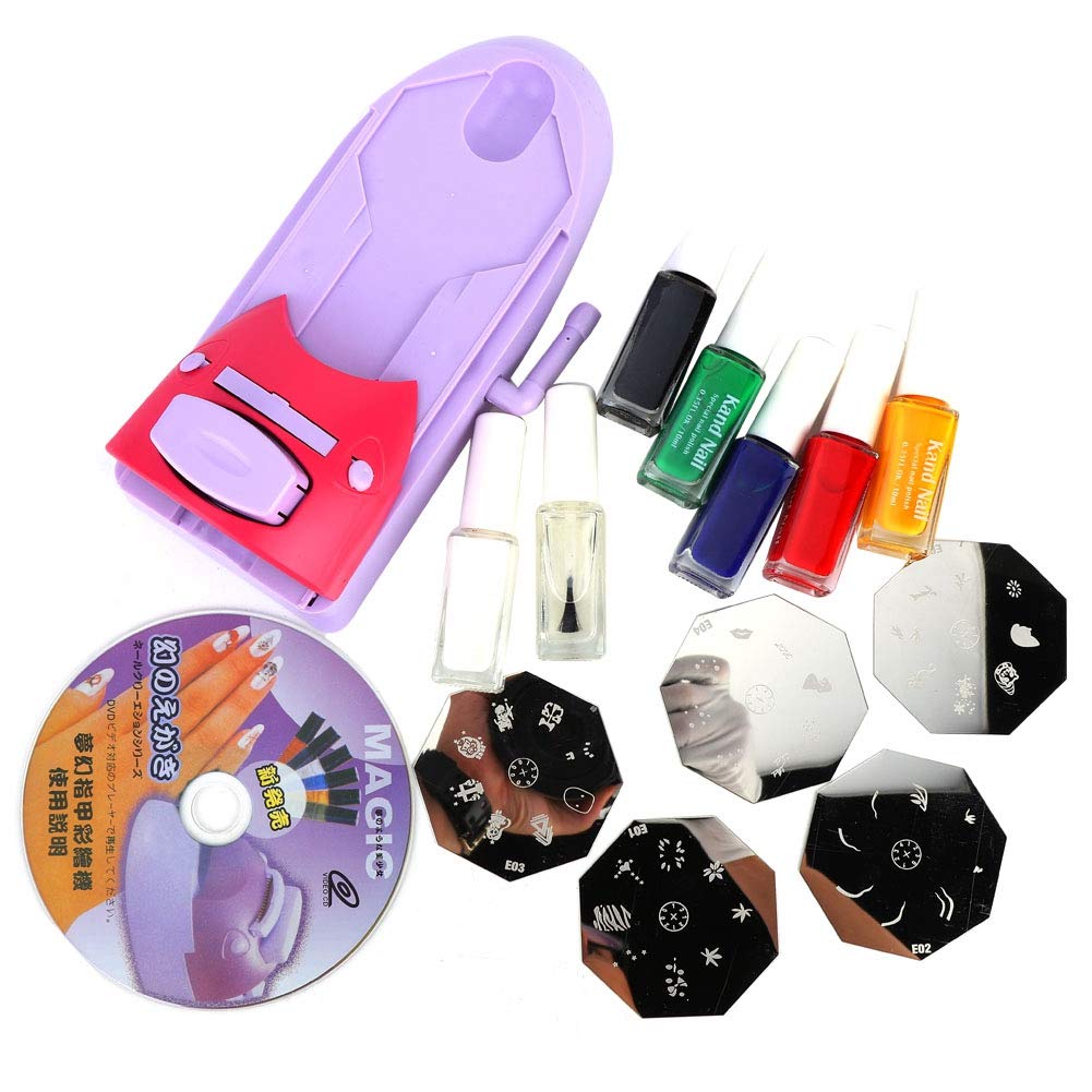 Nail Art Printer DIY Manicure Stamp Plate Drawing Printing Enamel Kit for Nail Design Nail Art Stamping Professional Nail Art Pattern Nail Printer Manicure Tools with 5 Pattern Steel Plates