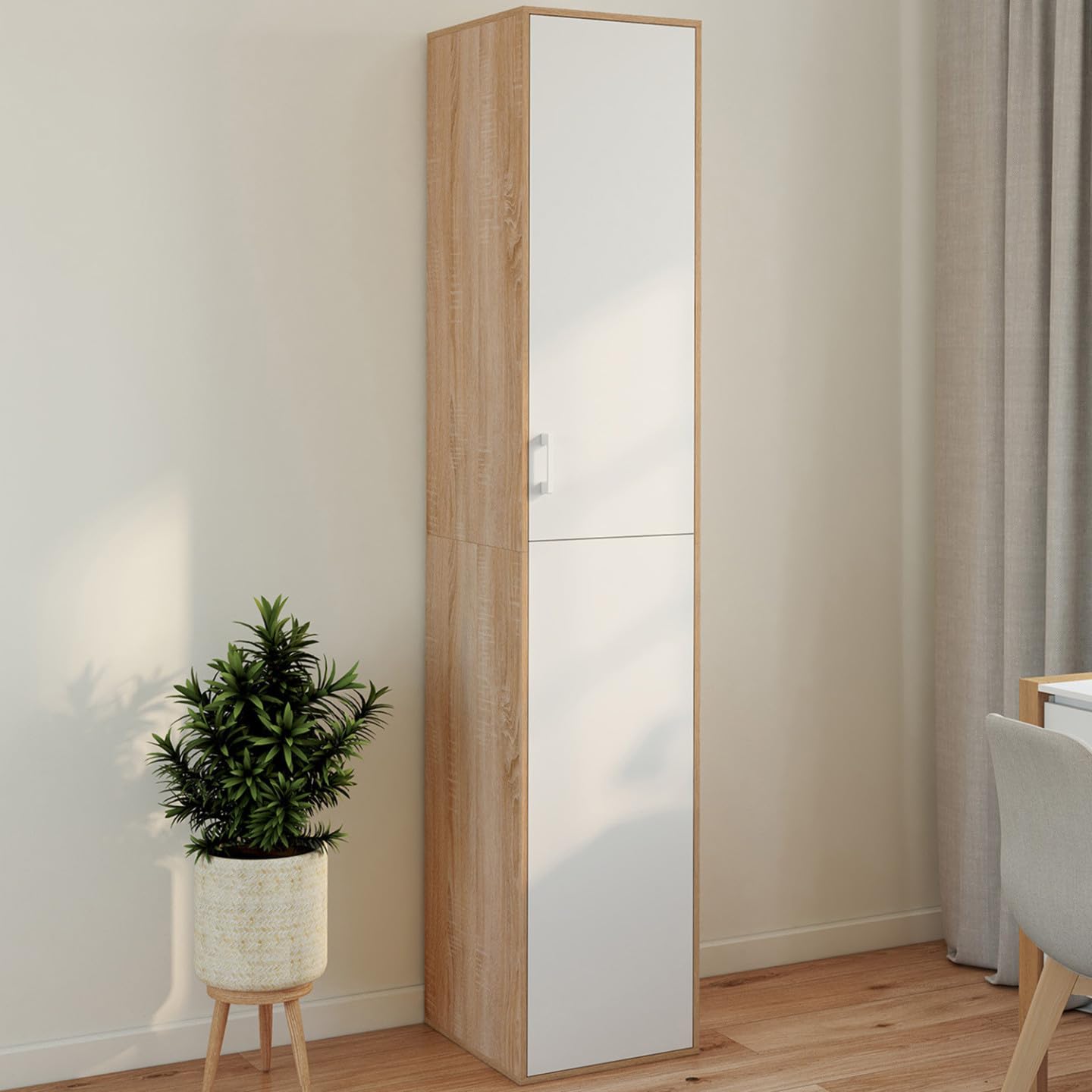 IDMarket - Büroschrank 180 cm multifunktional Sylvia weiß und Holz 1 Tür 3 Regale