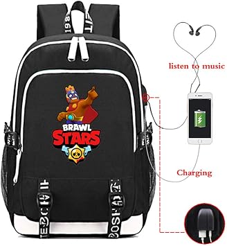 Brawl Star - Mochila Escolar con Puerto de Carga USB para Office School  Travel Wandern H-Black Medium : Amazon.es: Equipaje