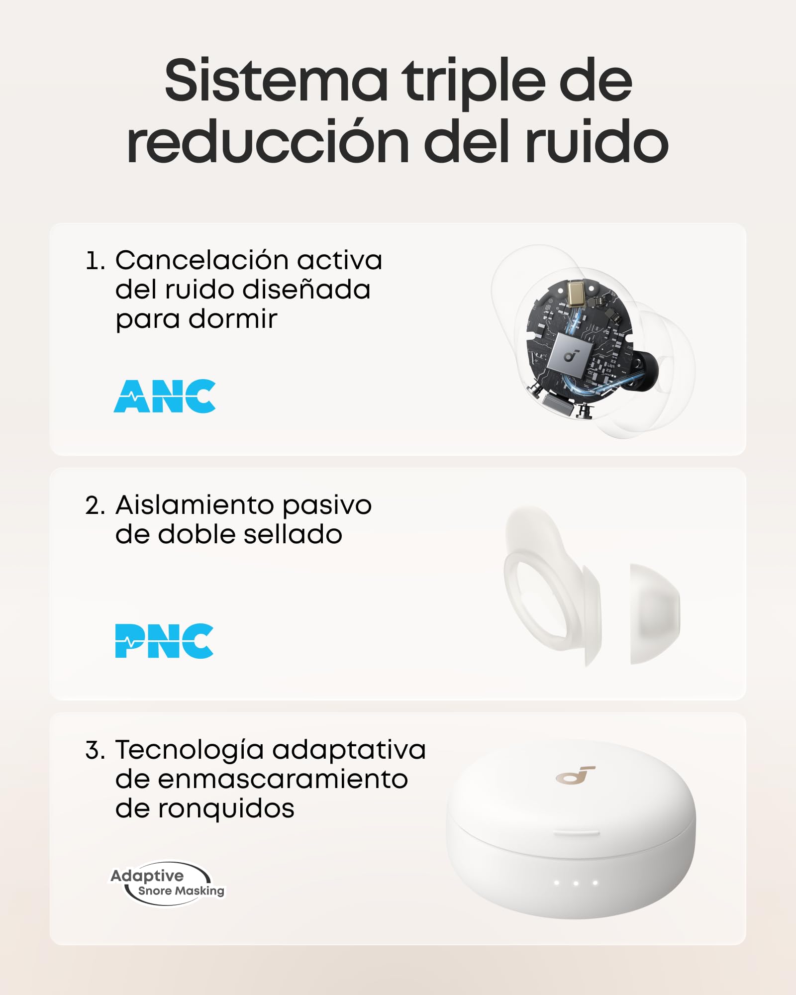 Soundcore Sleep A30 Auriculares para Dormir con cancelación de Ruido | Sistema adaptativo para bloquear ronquidos, comodidad al dormir de lado, hasta 45 h de reproducción
