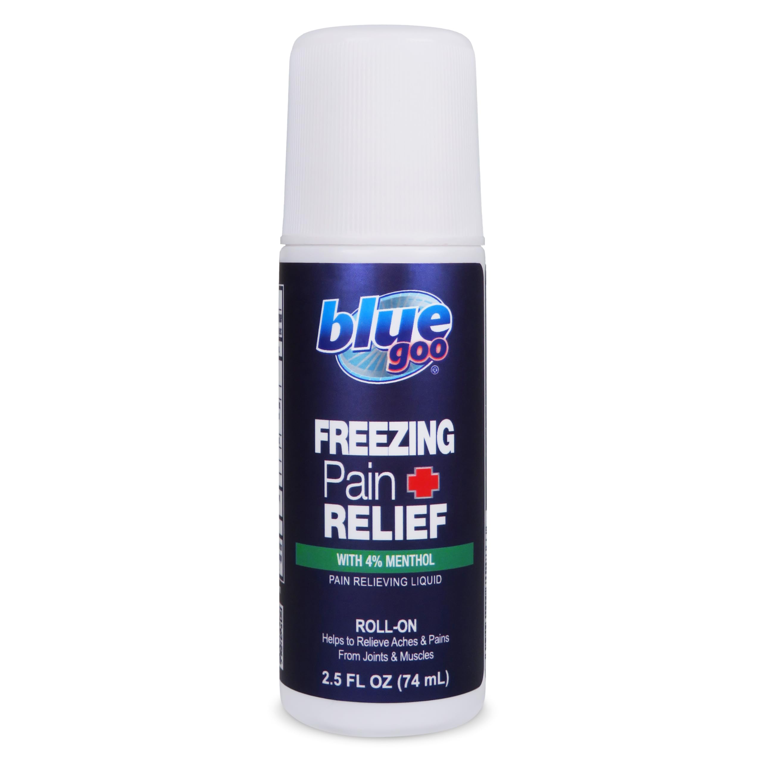 Blue Goo Pain Relieving Menthol Roll On – for Back, Neck, Muscle and Joint Pain, Sprains and Strains, Fast-Acting Soothing Cooling Pain Relief Liquid with 4% Menthol, 2.5 oz (1 Pack)