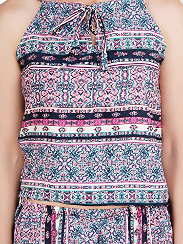 Image of Women's American Crepe Multicolor Printed Night Suit Set of Top & Shorts