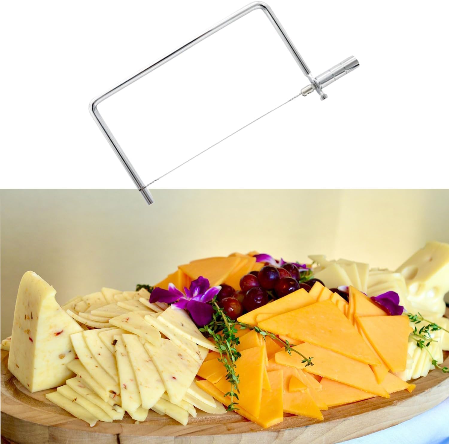 Kit de rebanadora de queso de acero inoxidable, accesorios de tabla de cortar de mármol con cuchillo y herrajes de 7 pulgadas, regalo perfecto para los amantes del queso y el entretenimiento