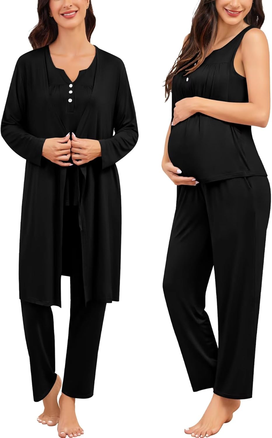 SWOMOG Maternity Nursing Pajamas Sets 3 PCS Women Postpartum Pajama Breastfeeding 3 in 1 Labor Delivery Button Pregnancy Pjs - Image 6