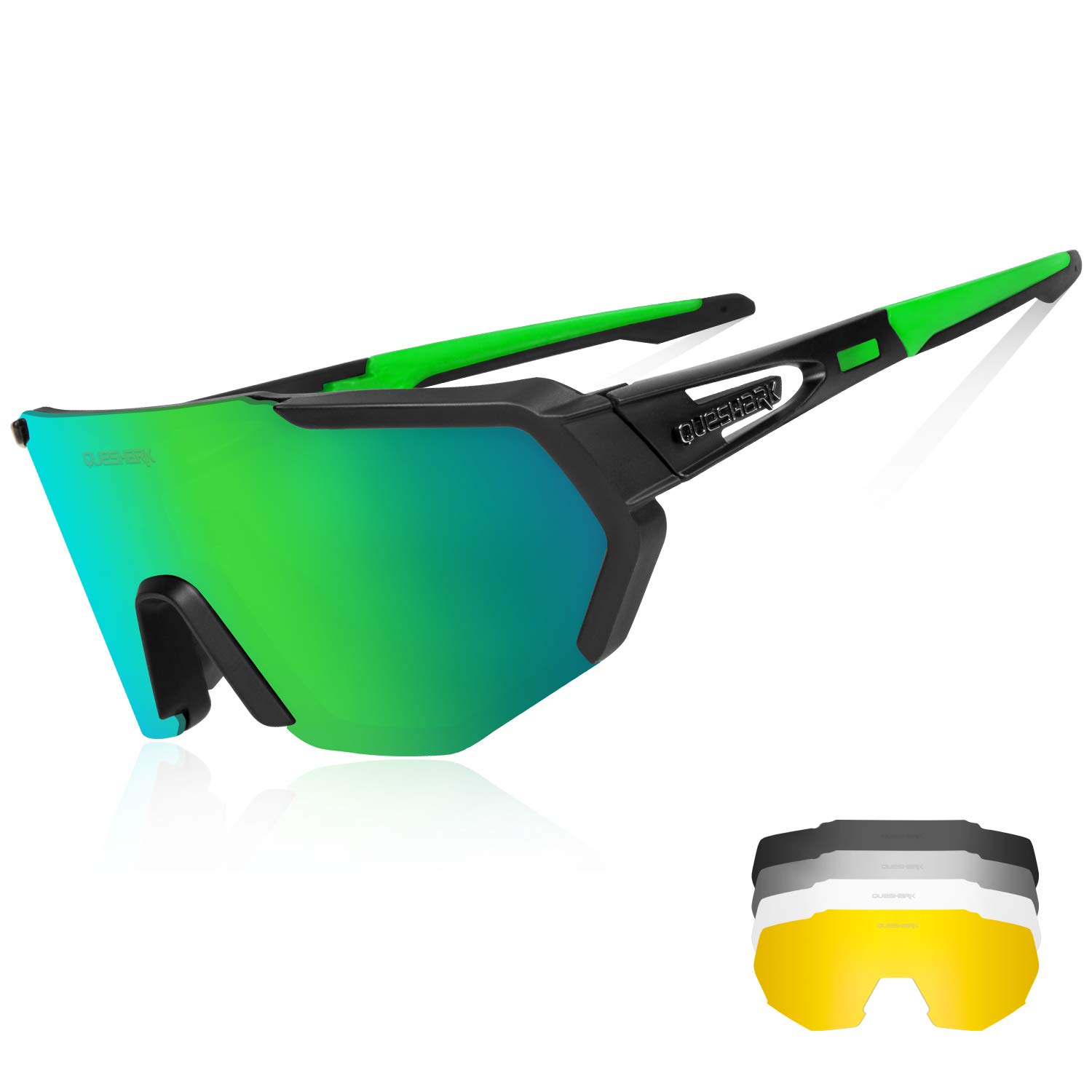 Queshark Polarizzati Anti-UV con 3 o 5 Lenti Occhiali da Ciclismo Bici MTB Intercambiabili per Sport Uomo Donna Guida Pesca Golf Baseball Corsa