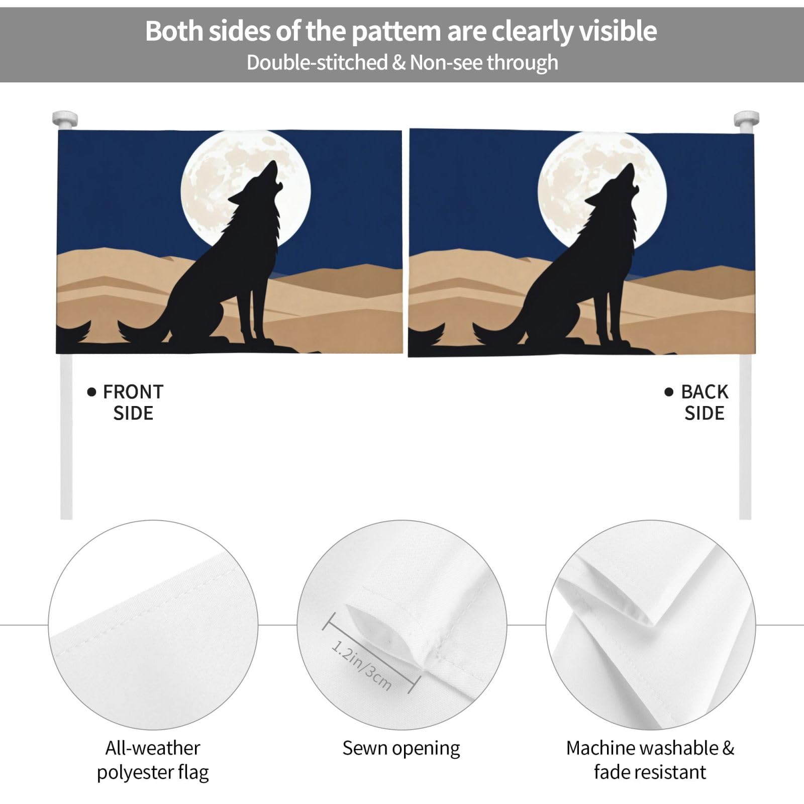 Bandiera per auto, 30,5 x 45,7 cm, motivo misterioso lupo solitario, doppia faccia con stampa resistente allo sbiadimento, bandiera decorativa per auto di alta qualità, per eventi sportivi e sfilate