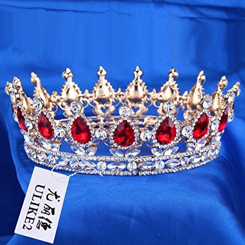 Ulike2 King/queen Crown Red Ruby Stone Sapphire Tiaras Gold/silver Plated Hair Jewelry (1#)