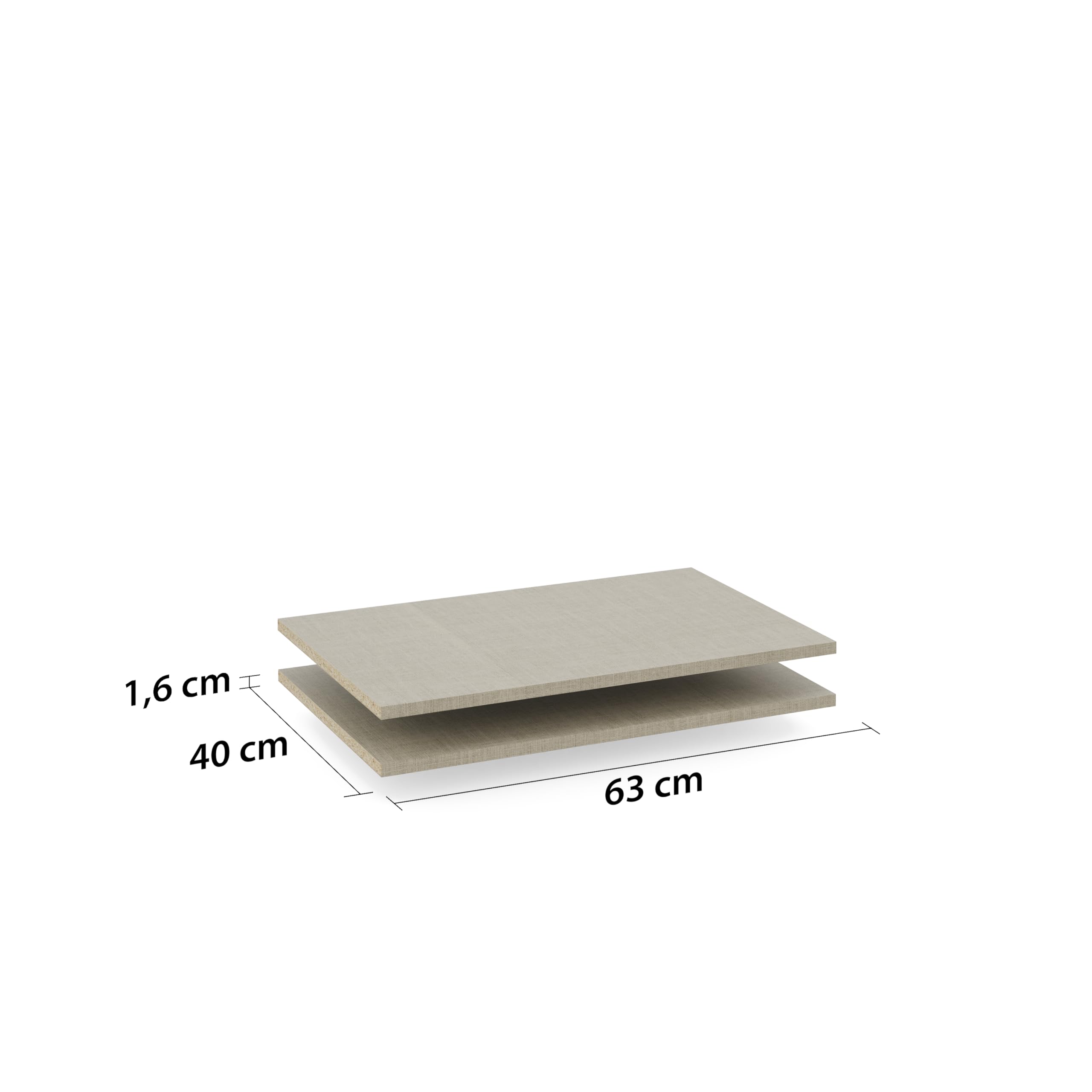 Rauch Möbel Zubehör, Einlegeböden 2er-Set für Elementbreite 65 cm, Farbe Texline Leinenoptik, Maße 63x1,6x40cm