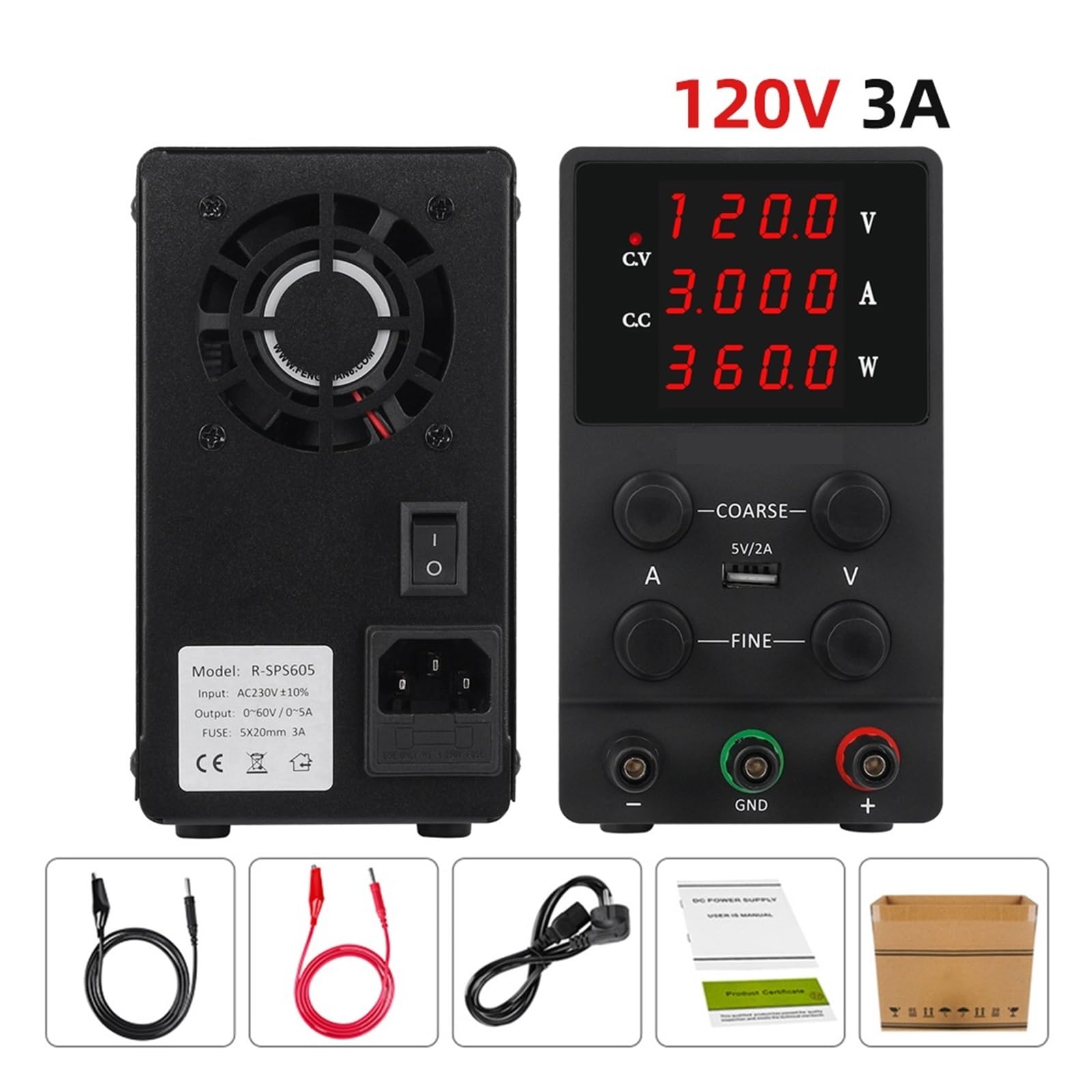 fuente de alimentación conmutada de CC, Fuente de alimentación de laboratorio conmutada AC 220 DC 30V 10A 5A 300W banco de laboratorio ajustable fuentes de alimentación regulador de voltaje USB(120V 3