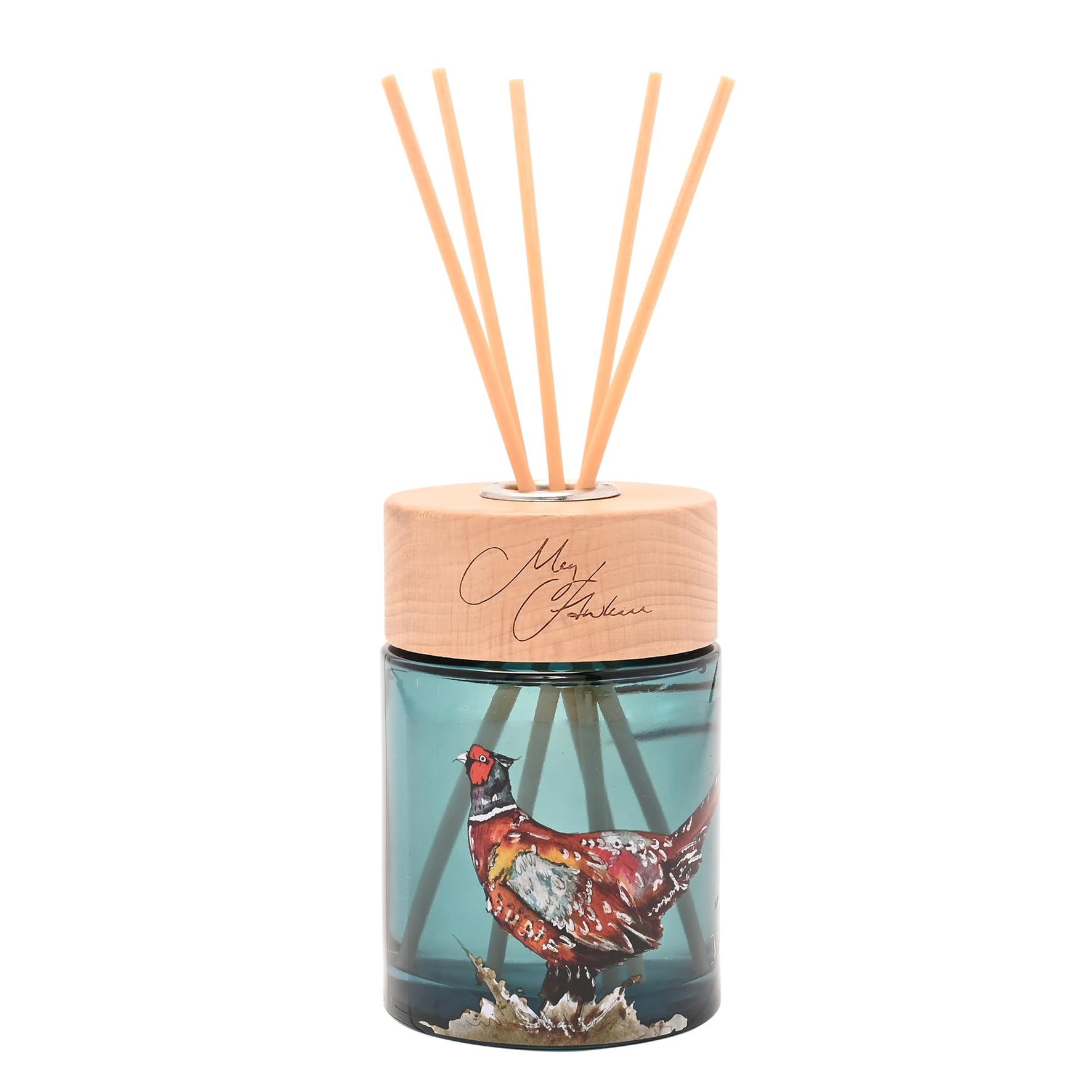 Meg Hawkins 150ml Reed Diffuser – Pheasant Rosehip & Birchwood Scent – Glass Bottle And Gift Box With Watercolour Wildlife Design – Long-Lasting Home Fragrance
