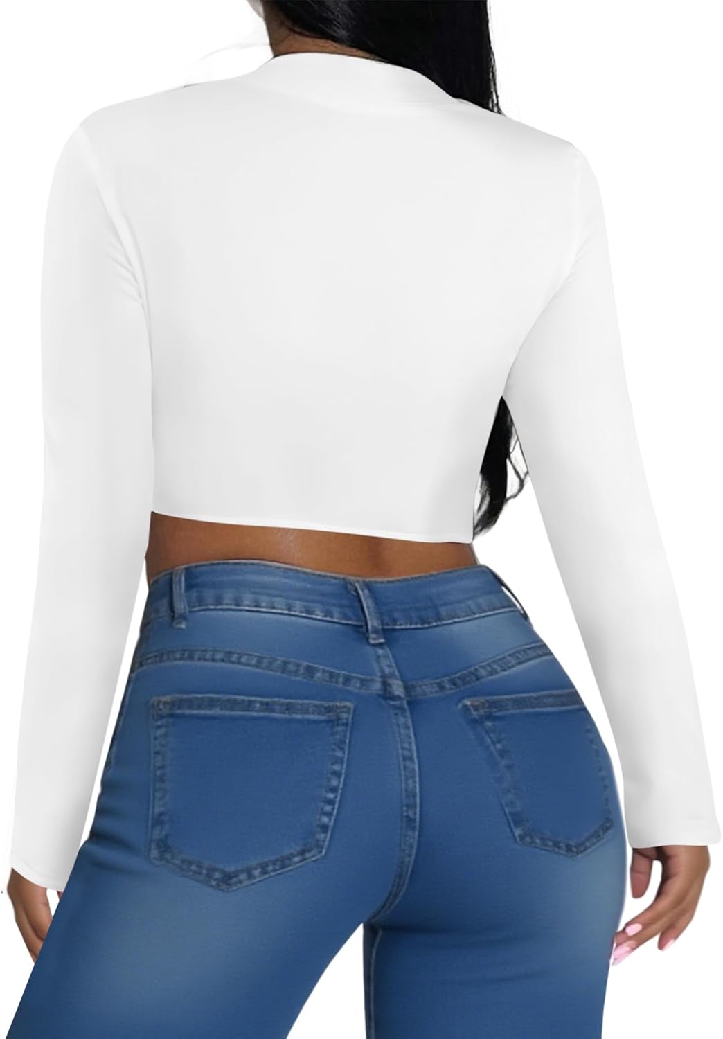 LovelyWholesale Women Long Sleeve Crop Top Twist Front Tops Sexy V Neck T Shirts - Image 2