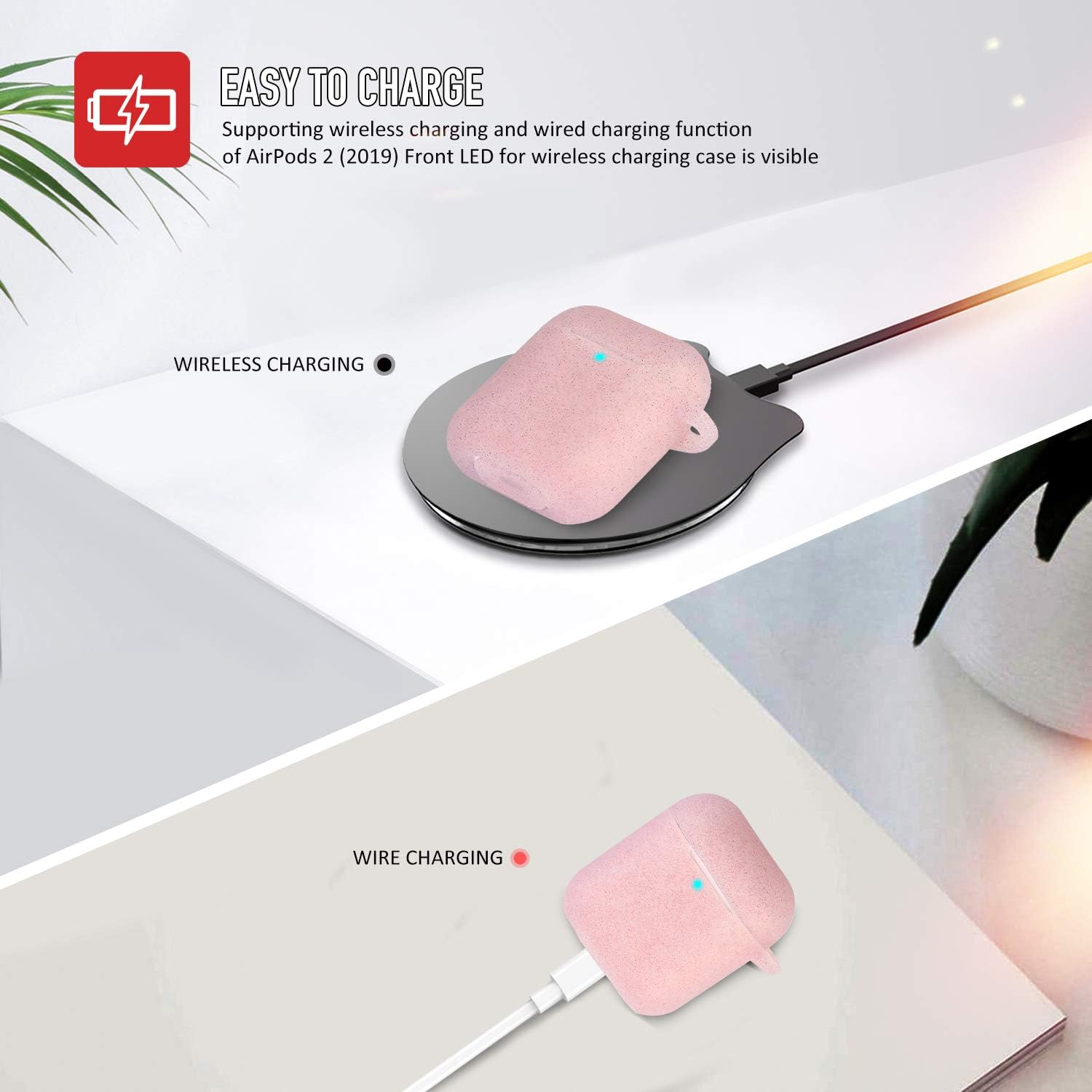 Bqmte Silicone Case Compatible for AirPods, [Front LED Visible] Tassel Keychain Accessories Cute Glittery Protective Case Cover for AirPods 2 & 1 (Baby Pink)