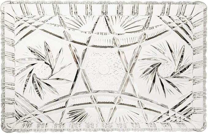 Image of PrimeWorld Plate Set of 2 pcs | Love Shape Bead Rim Decorative 12 inch Crystal Clear Glass Plates | Elegant Serving Plate for Dry Fruits, Sweets, Dinner Parties & Wedding Tableware