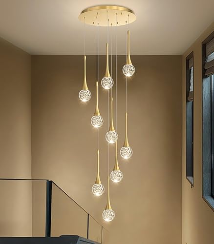 Miniatura 24 de 16 Luces Moderna Lámpara de Techo de Cristal con Diseño Glam para Techos Altos, Lámpara Colgante LED Regulable para Escalera, Vestíbulo, Entrada,