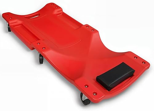 Miniatura 10 de Magshion Garaje rodante con reposacabezas acolchado, Shop Creeper Carro mecánico de 40 pulgadas con doble bandeja de herramientas y 6 ruedas,