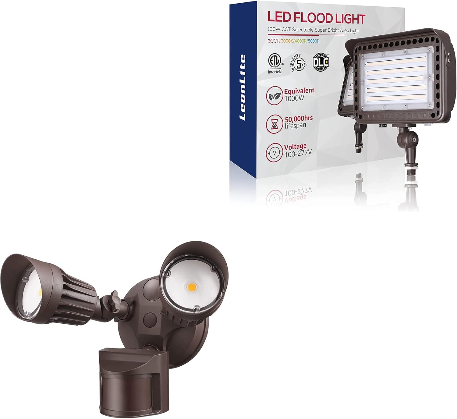 LEONLITE LED Security Light Bundle 100W LED Flood Light, Motion Sensor