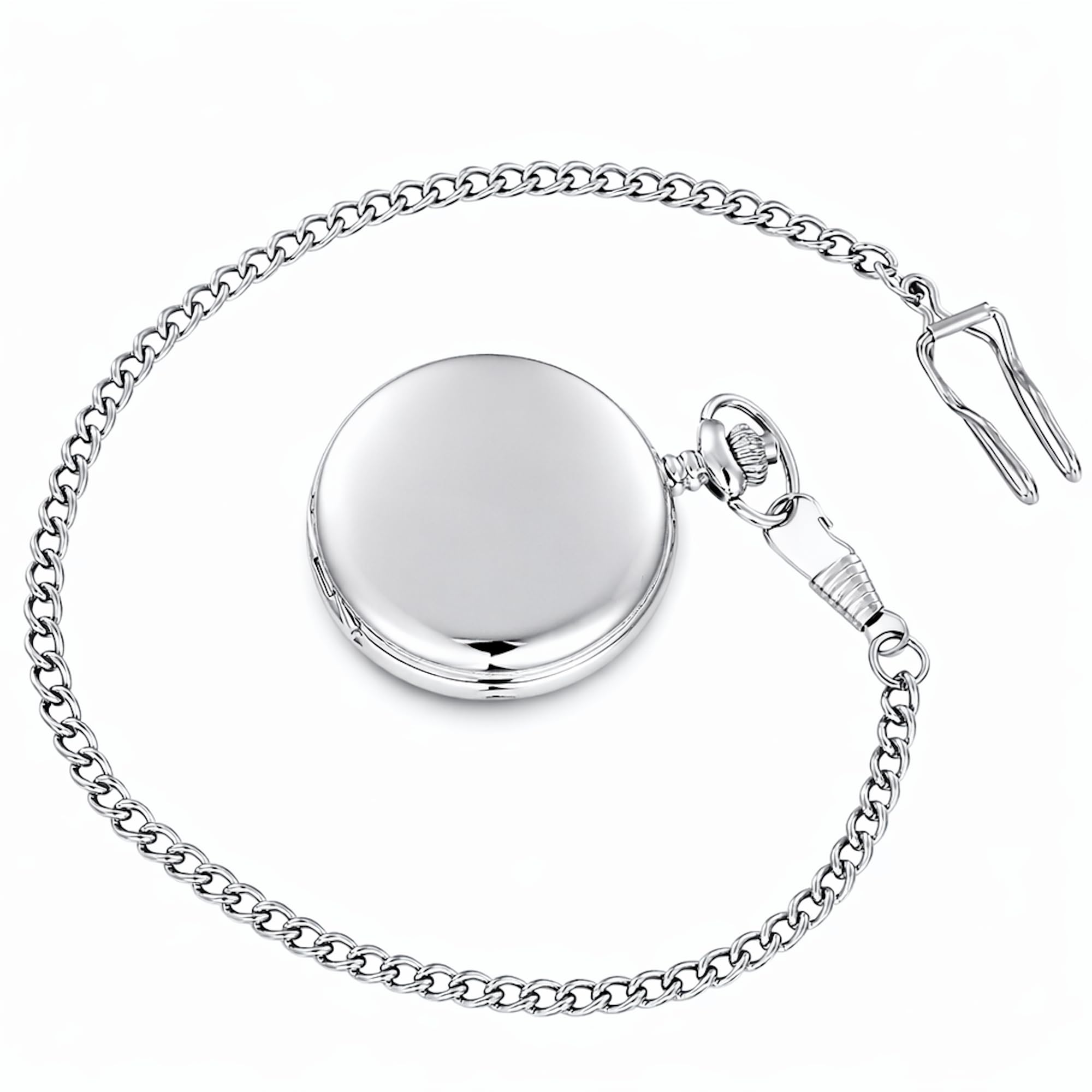 Taschenuhr Vintage – Glattes Gehäuse mit Innen-Gravur – Präzises Quarzwerk – Klassische Uhr mit 37cm Clip-Kette – Römische Zahlen – Retro Geschenk für Herren & Damen inkl. Etui