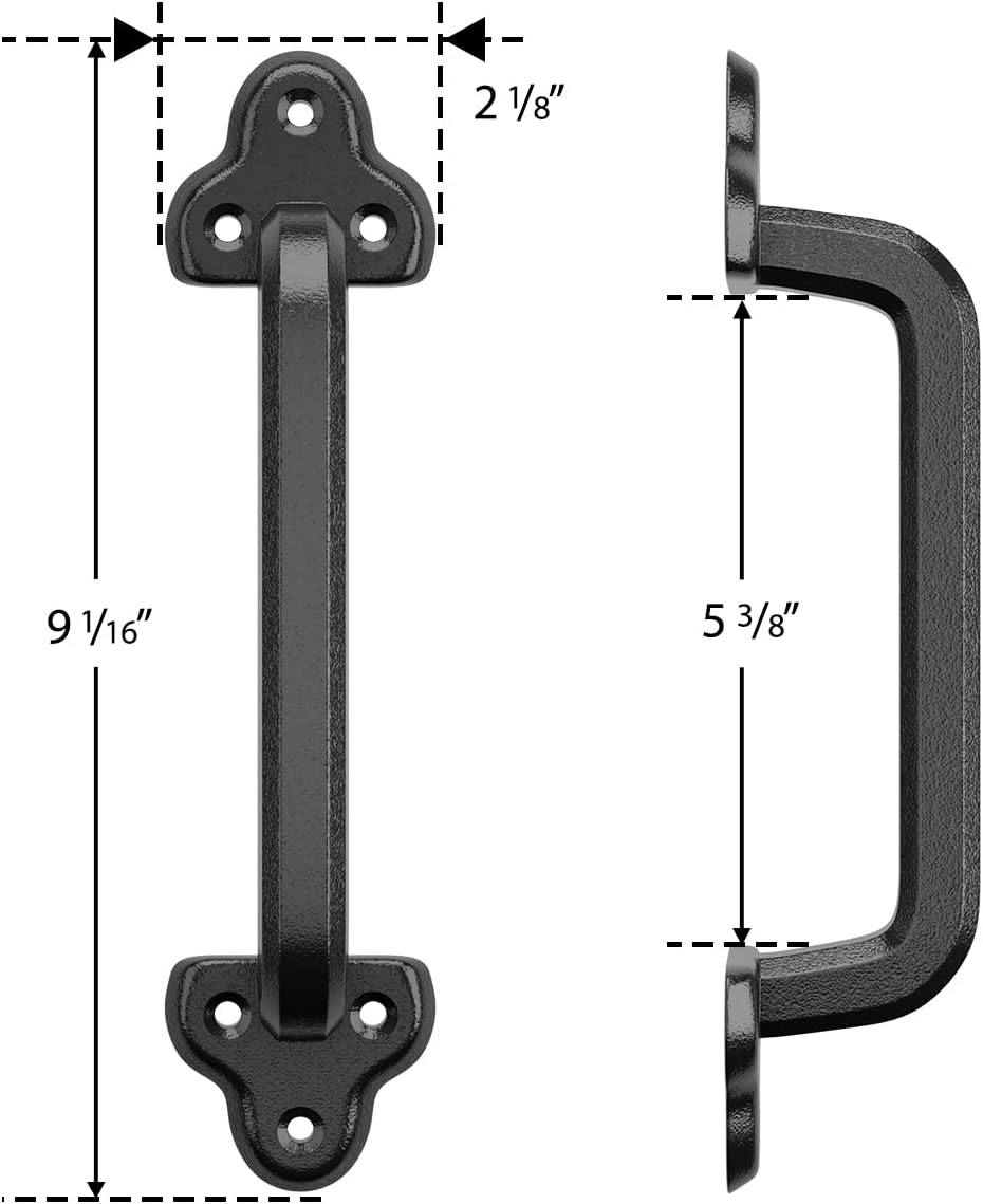 SMARTSTANDARD Heavy Duty 9" Antique Barn Door Handle Set of 2, Large Rustic Retro Cast Iron Handle for Gates Garages Sheds Furniture, Black Powder Coated Finish, Square