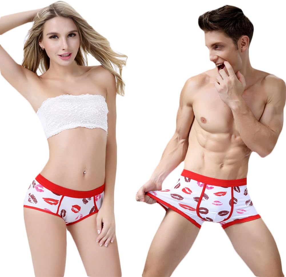 Tirain Valentine Cotton Underwear Boxer Briefs with Lip Pattern Pants