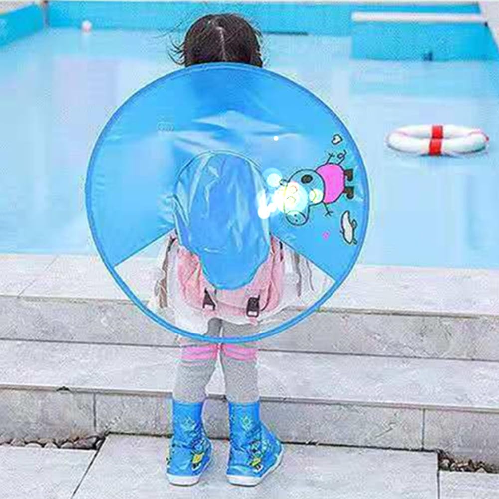 KXCFCYS Kids Raincoat Umbrella Hat Waterproof UFO for Baby Girls and Boys Poncho Rain Hat Cartoon Duck Raincoat (Blue, L)
