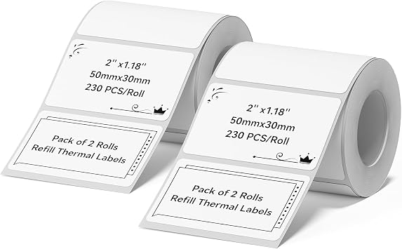 NIIMBOT 2Rolls Labels for B1 B21 B3S K3, 2 x 1.18 50x30mm Label Maker Tape, Waterproof, Oil-Proof and Tear-Proof Thermal Printer Labels, Black on White