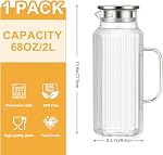 [68 OZ/ 2 Littéralement] - Pitcher en verre d'octagon avec lis et bec, Pitchers en verre à rayures classiques avec poignée, Carafe en verre Borosilicate pour boisson chaude/froide, parfait pour le jus, café, thé glacé.