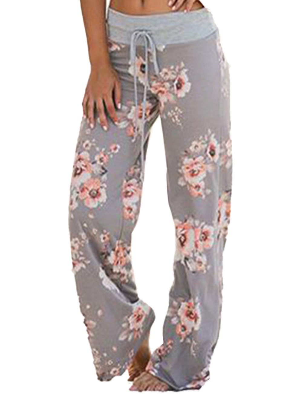 Famulily Pantalon Pyjama Femme Ample Floral Jambe Large Taille Haute Confortable - Idéal Maison & Détente