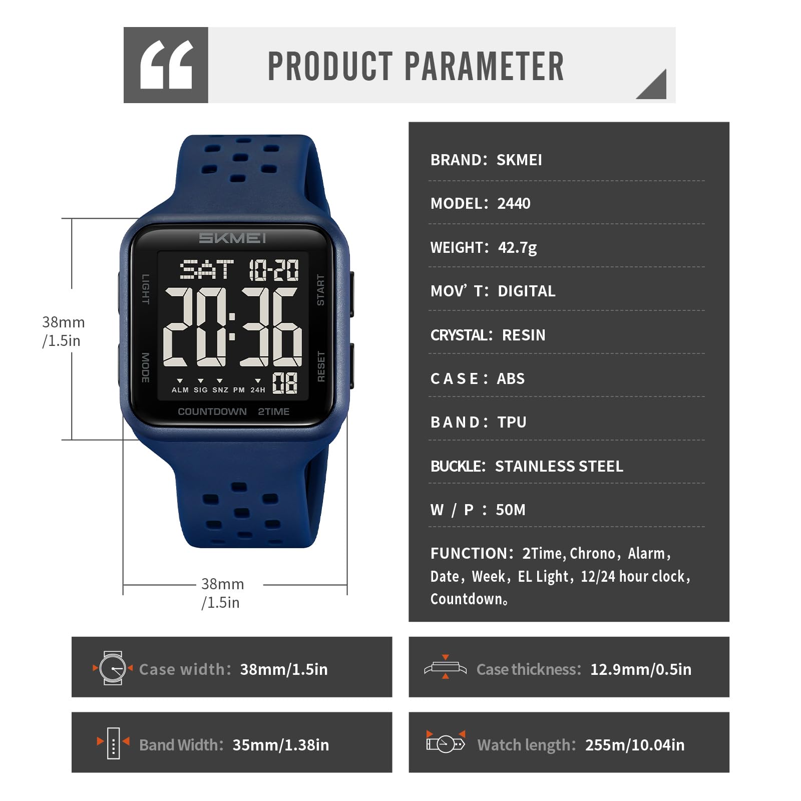 SKMEI Men's Sports Digital Watches Military Multifunction Watches for Women with Waterproof Alarm Dual Time Zones Stopwatch