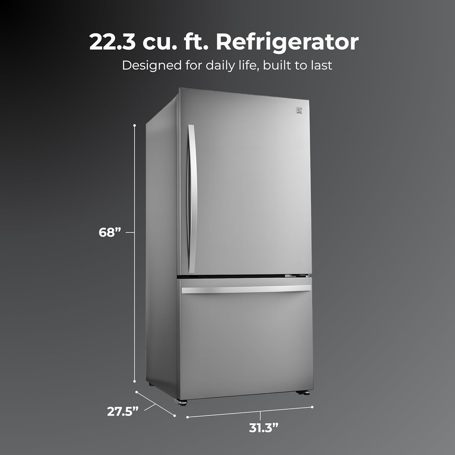 Kenmore 31" Bottom Freezer Refrigerator - Ice Maker, Adjustable Shelving, Crispers Drawers, LED Lighting, ENERGY STAR Certified, 22.3 cu. ft. Capacity, Fingerprint Resistant Stainless Steel